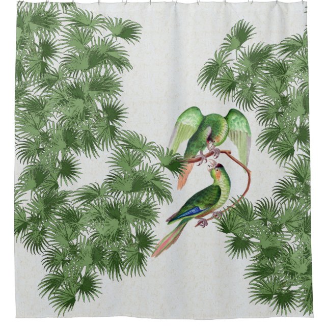Conure Parrot Birds Palm Tree Frond Shower Curtain (Front)