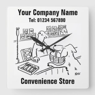 Convenience Store Cartoon Square Wall Clock