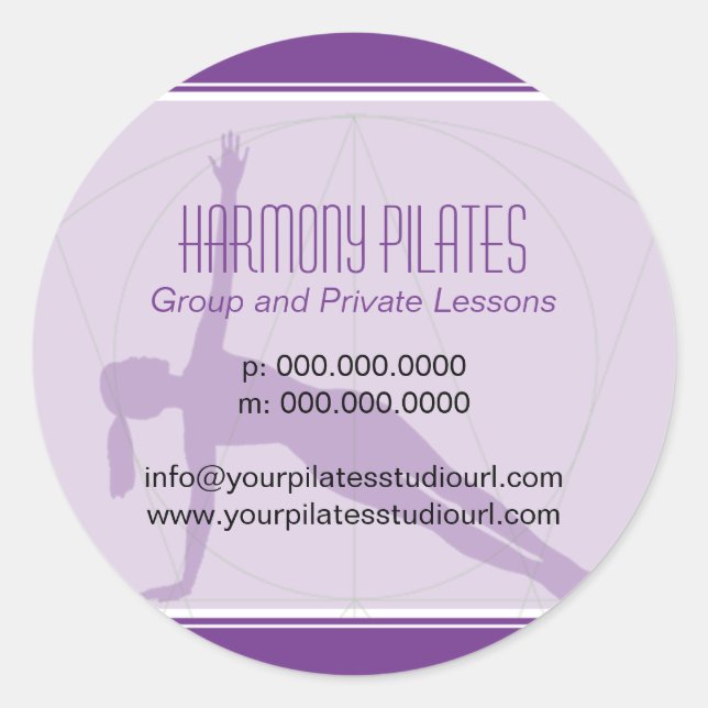Convergent Lines Purple Pilates Classic Round Sticker (Front)