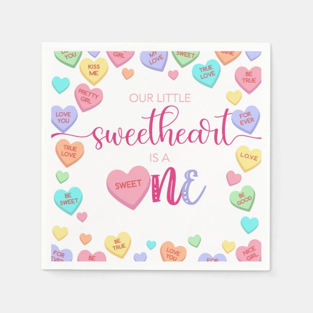 Conversation Hearts 1st Birthday Napkins (Front)