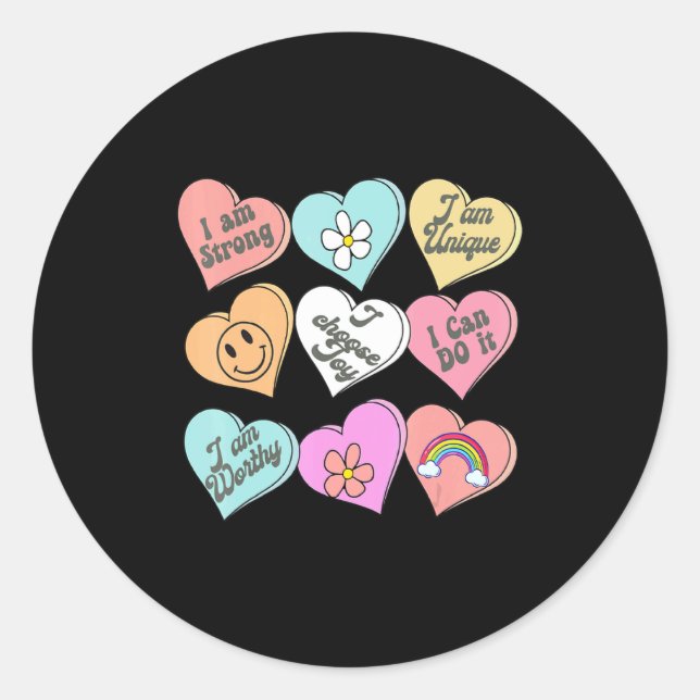 Conversation Hearts Groovy Valentines Day Cute Tea Classic Round Sticker (Front)