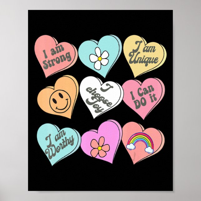 Conversation Hearts Groovy Valentines Day Cute Tea Poster (Front)