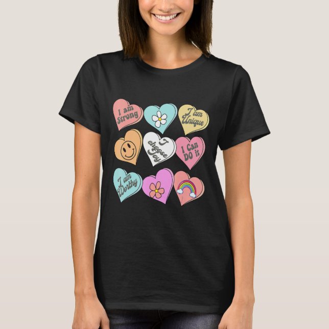 Conversation Hearts Groovy Valentines Day Cute Tea T-Shirt (Front)