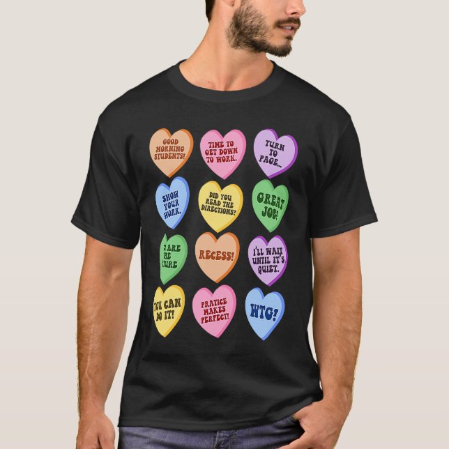 Conversation Hearts Groovy Valentines Day Cute Tea T-Shirt (Front)