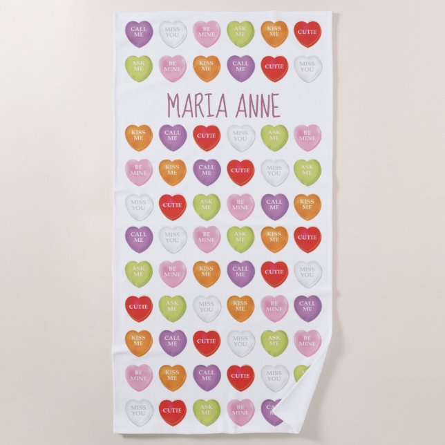 Conversation Hearts Personalised Beach Towel (Front)