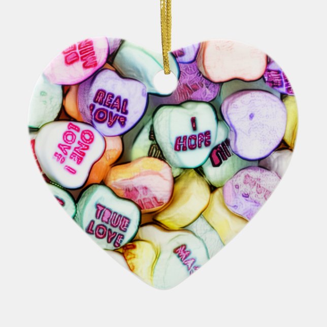 Conversation Hearts Valentines Day Fun Love Ceramic Tree Decoration (Front)