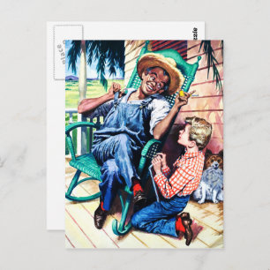 Conversation with Dad Vintage Art  Postcard