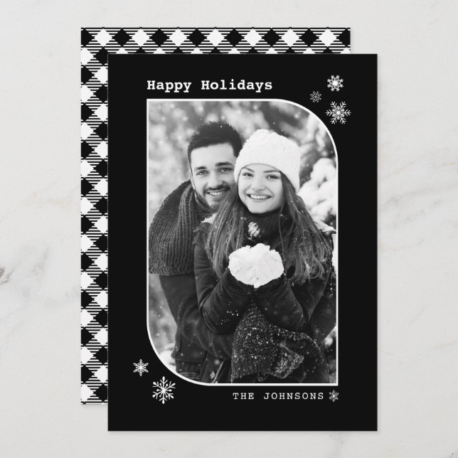 Convert Photo to Black & White Modern Holiday Card (Front/Back)