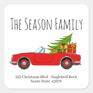 Convertible Red Car with Christmas Gifts Square Sticker