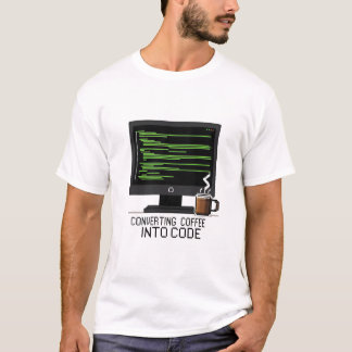 Converting Coffee Into Code Funny Programmer Pixel T-Shirt