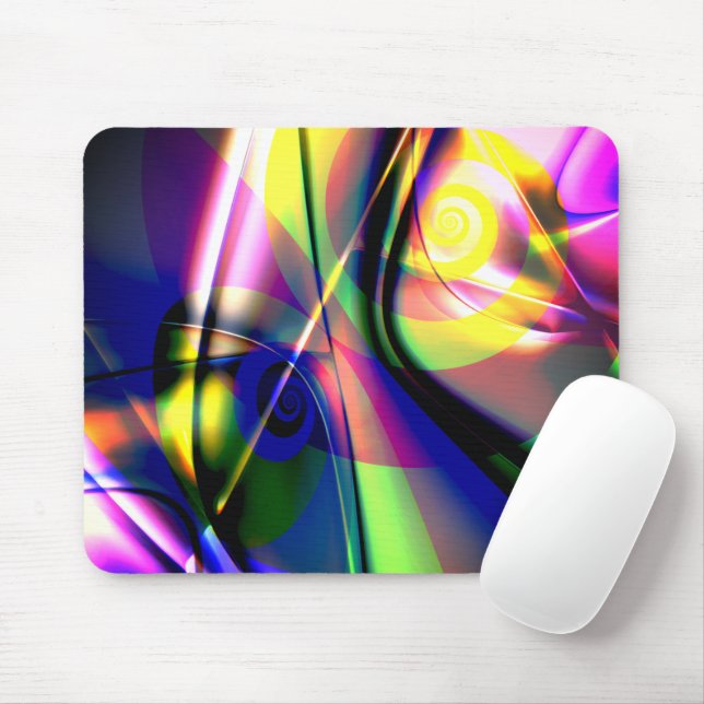Convex twisted blue a yellow spiral ghost on pink  mouse mat (With Mouse)