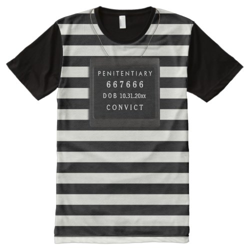 Convict Halloween Costume, Mugshot Custom Text All-Over Print T-Shirt
