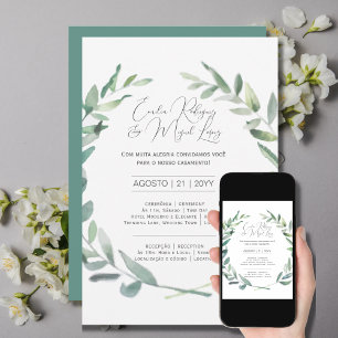 Convite Casamento Folhas Azeitona Verde Portuguese Invitation