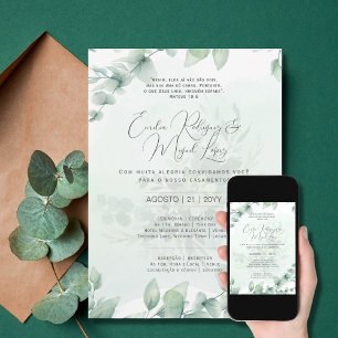 Convite de Casamento Folhas Verdes Portuguese Inv Invitation