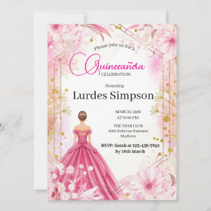 Convite  Quinceañera invitation  Floral Pink
