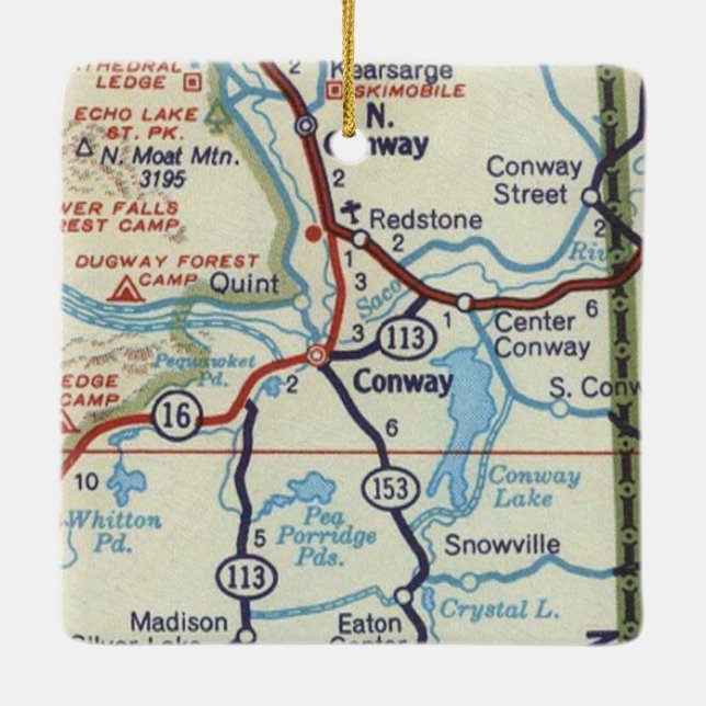 Conway NH Vintage Map Ceramic Ornament (Back)