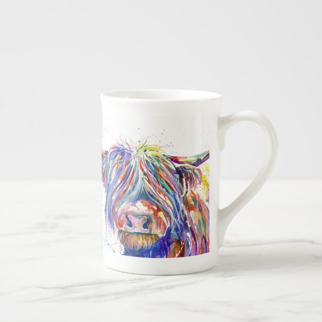 Coo2 Highland cow Scottish bone china mug (Right)