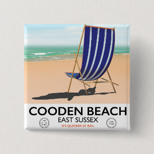 Cooden Beach East Sussex vintage travel poster 15 Cm Square Badge