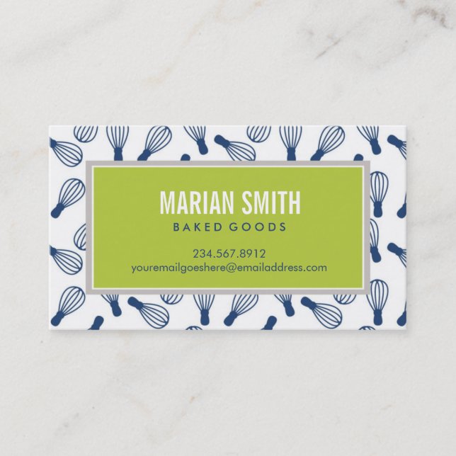 Cook,  Baker Business Card  White, Green & Blue (Front)