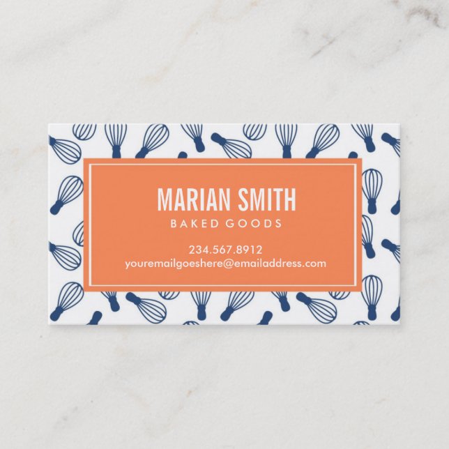 Cook,  Baker Business Card  White, Orange & Blue (Front)
