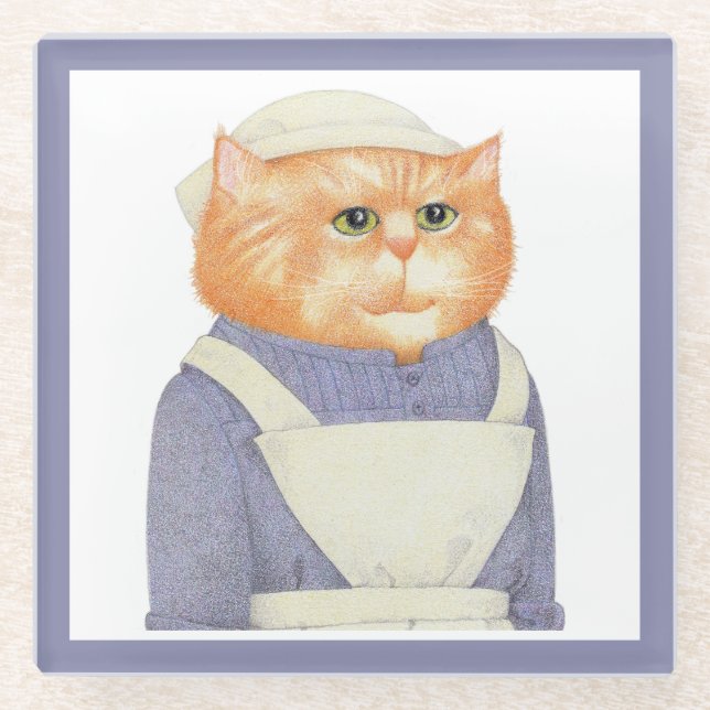 COOK CAT Glass Drink Coaster  (Front)