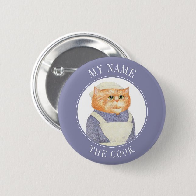 COOK CAT Name Tag Badge Pin Button  (Front & Back)