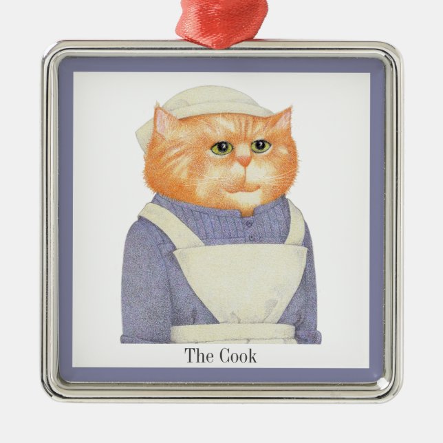 COOK CAT Premium Square Ornament + Text (Front)