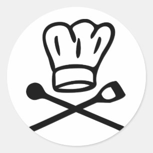 cook chef hat with wooden spoon icon classic round sticker