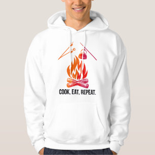 Cook Eat Repeat Funny Camping Fire Design Hoodie