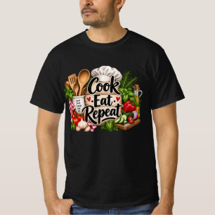 Cook Eat Repeat Funny Design T-Shirt