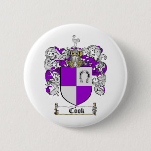 COOK FAMILY CREST -  COOK COAT OF ARMS 6 CM ROUND BADGE