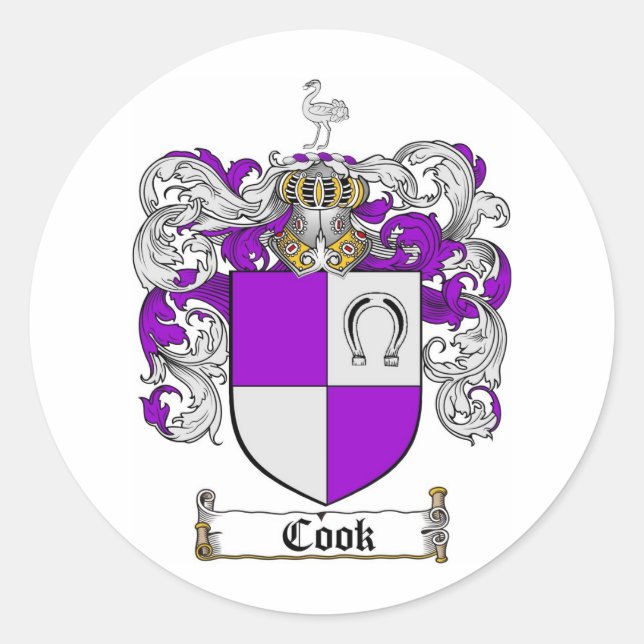 COOK FAMILY CREST -  COOK COAT OF ARMS CLASSIC ROUND STICKER (Front)