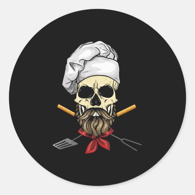 Cook Grill Master Chef Skull Face Halloween Gift Classic Round Sticker (Front)