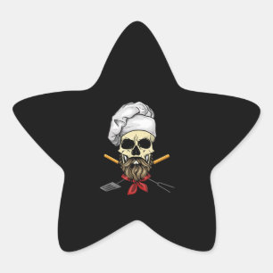 Cook Grill Master Chef Skull Face Halloween Gift Star Sticker