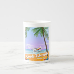 Cook Islands Vintage travel beach poster. Bone China Mug