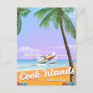 Cook Islands Vintage travel beach poster. Postcard