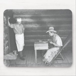 Cook watching a cowboy play cards 2 mouse mat