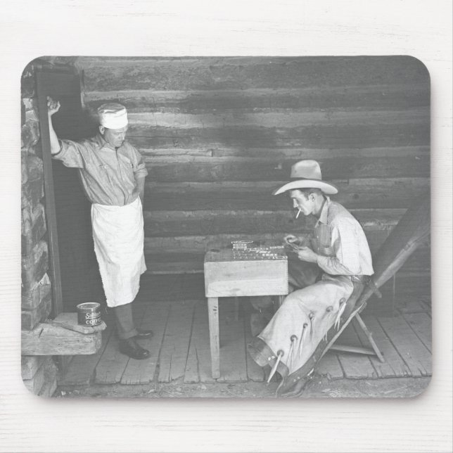 Cook watching a cowboy play cards 2 mouse mat (Front)