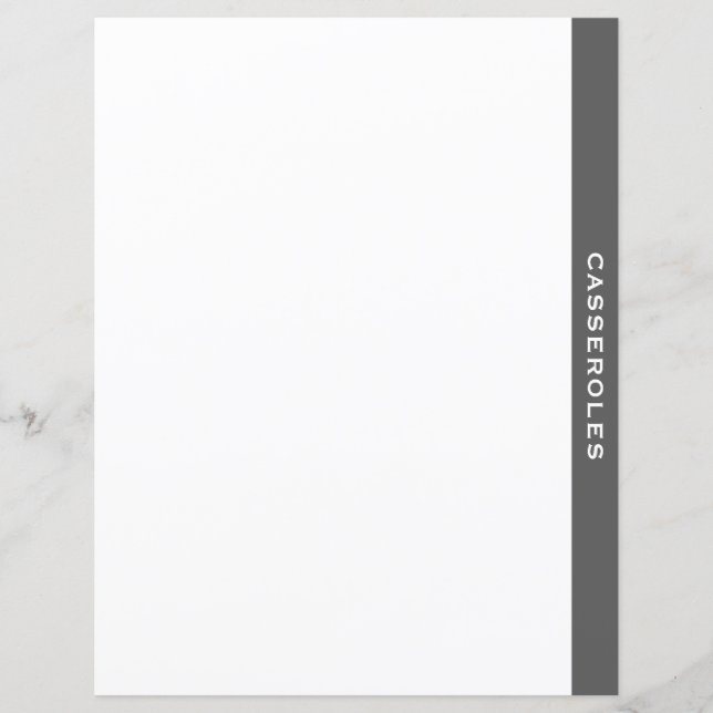 Cookbook Divider | Grey & White | Casseroles  (Front)