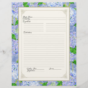 Cookbook Page Blue Hydrangea Lace Floral Formal
