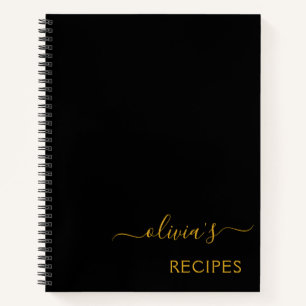 Cookbook Recipe Black Gold Monogram Notebook