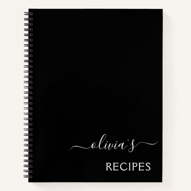 Cookbook Recipe Black White Monogram Notebook (Front)