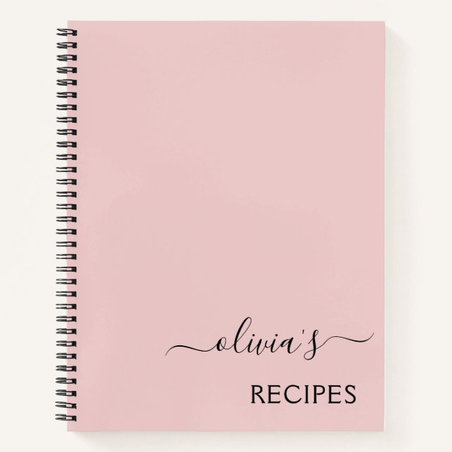 Cookbook Recipe Blush Pink Girly Monogram Notebook (Front)