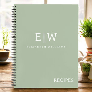 Cookbook Recipe Green Sage Girly Monogram Notebook