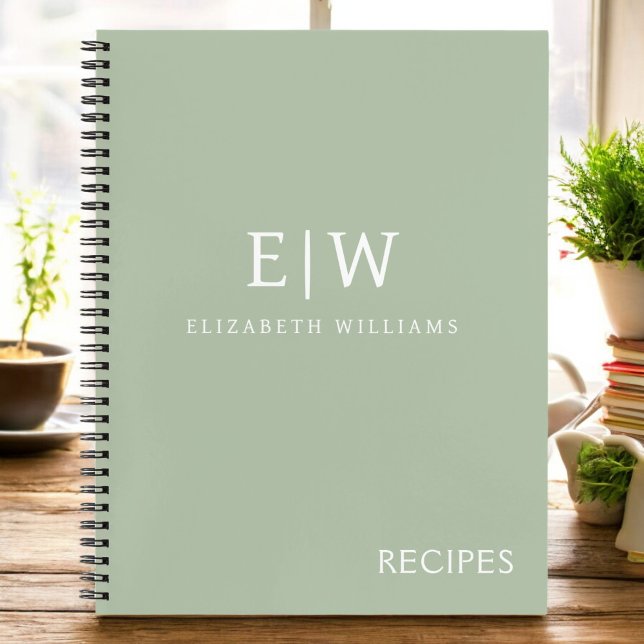 Cookbook Recipe Green Sage Girly Monogram Notebook (Creator Uploaded)