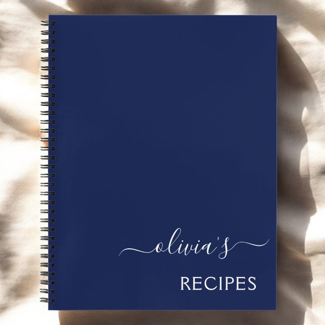 Cookbook Recipe Navy Blue White Monogram Notebook (Creator Uploaded)