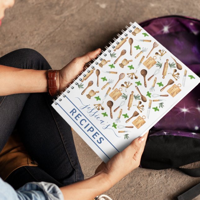 Cookbook Watercolor Recipes Utensils Baking Baker Notebook (Creator Uploaded)