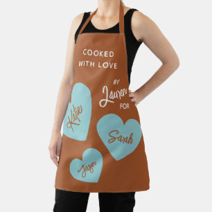 Cooked With Love Personalised Soft Teal Hearts Apron