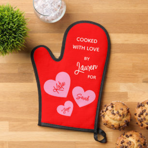 Cooked With Love Personalized Red Oven Mitt
