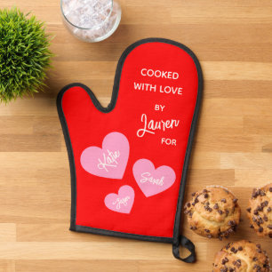 Cooked With Love Red Personalised Oven Mitt